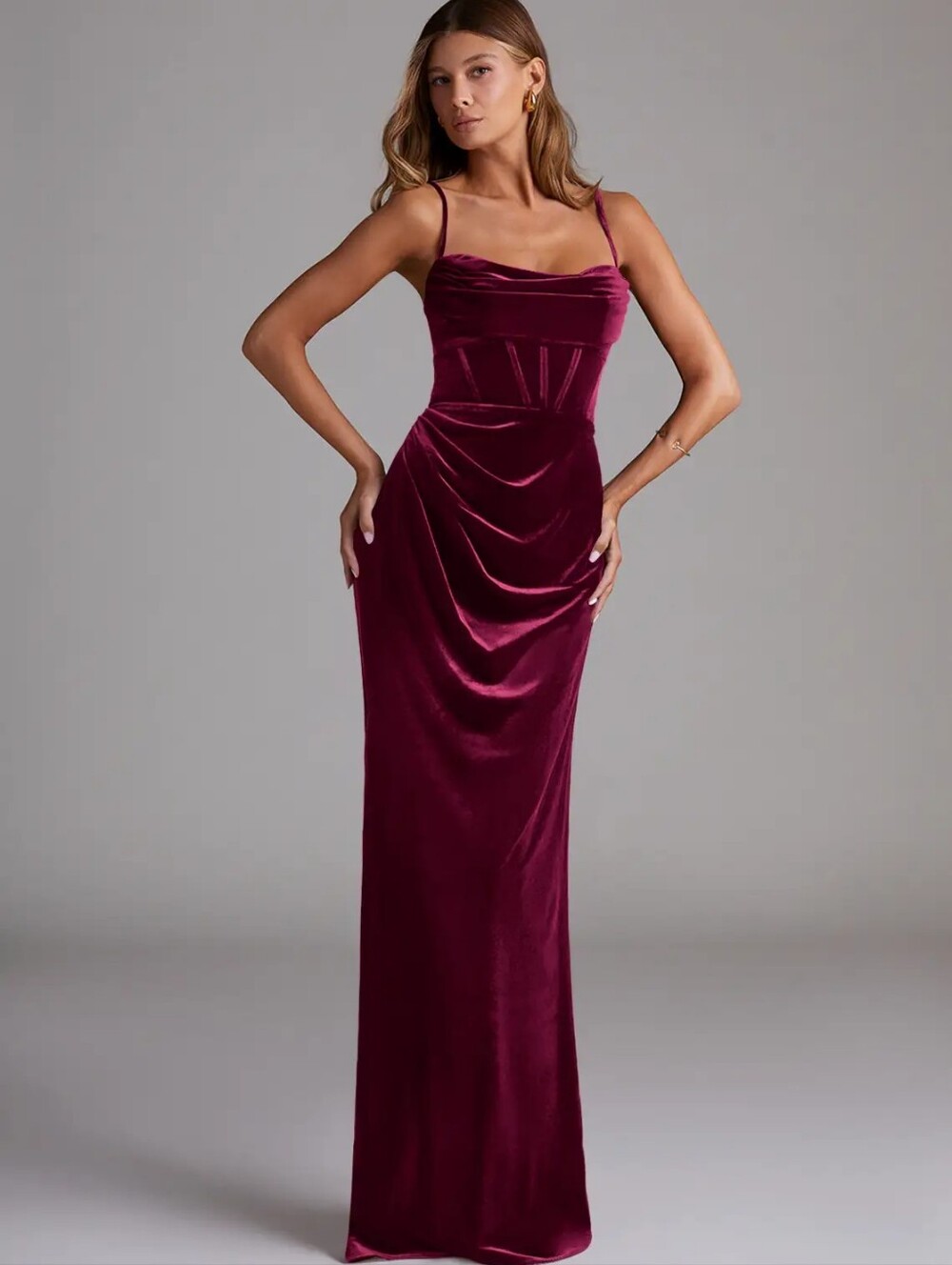 Azazie Mai Burgundy Velvet Corset Bridesmaid Dress Size A6
